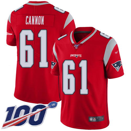 New England Patriots Football #61 100th Season Inverted Limited Red Men Marcus Cannon NFL Jersey